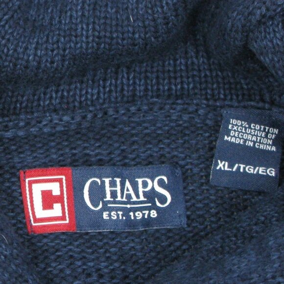 Chaps Men's Navy Blue One Button Mock Neck Cotton Sweater Size XL - Picture 6 of 6
